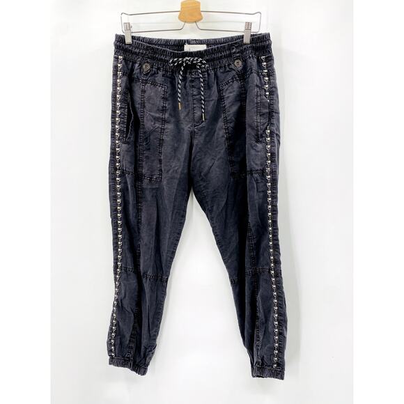 Anthropologie dark gray embroidered Seamed Soft Utility Joggers - Picture 2 of 5